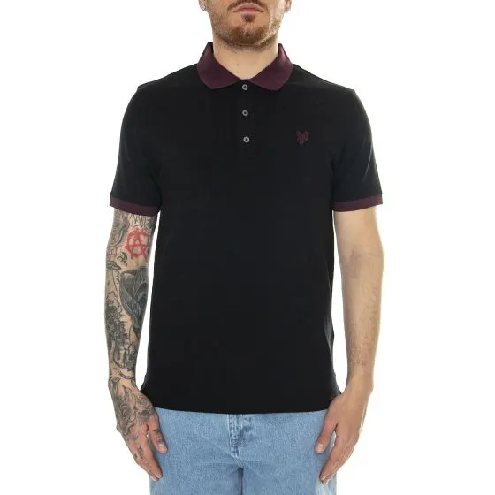 Lyle & Scott Tonal Ringer Polo Shirt Jet Black/ Burgundy