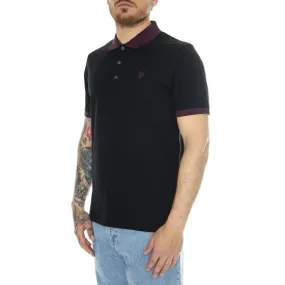 Lyle & Scott Tonal Ringer Polo Shirt Jet Black/ Burgundy