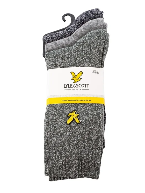 Lyle & Scott 3 Pack Mcgill Premium Socks - Climbing Ivy/Grey Marl/Black