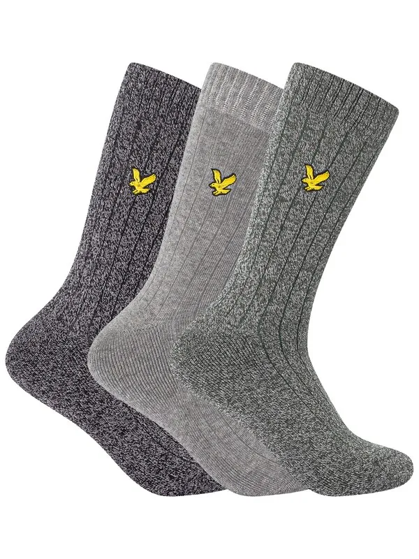 Lyle & Scott 3 Pack Mcgill Premium Socks - Climbing Ivy/Grey Marl/Black