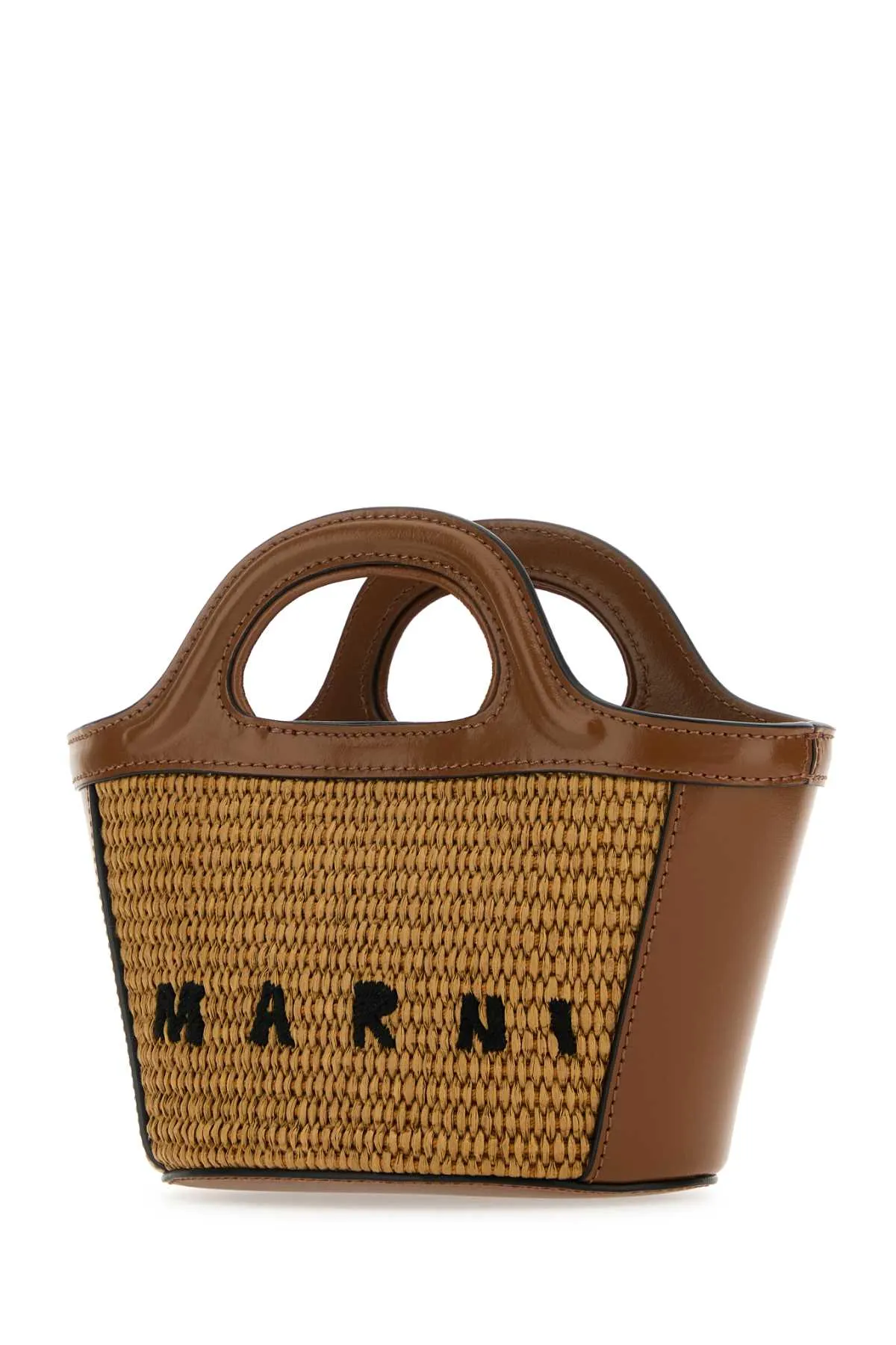 Marni Two Tone Leather And Straw Tropicalia Handbag