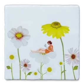 MED TILE SURROUNDED BY FLOWERS