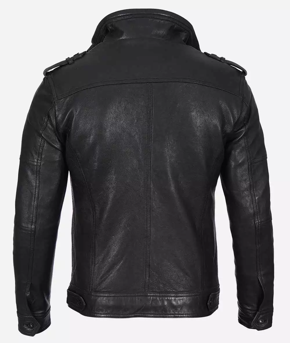 Men's Black Washed Leather Biker Jacket 