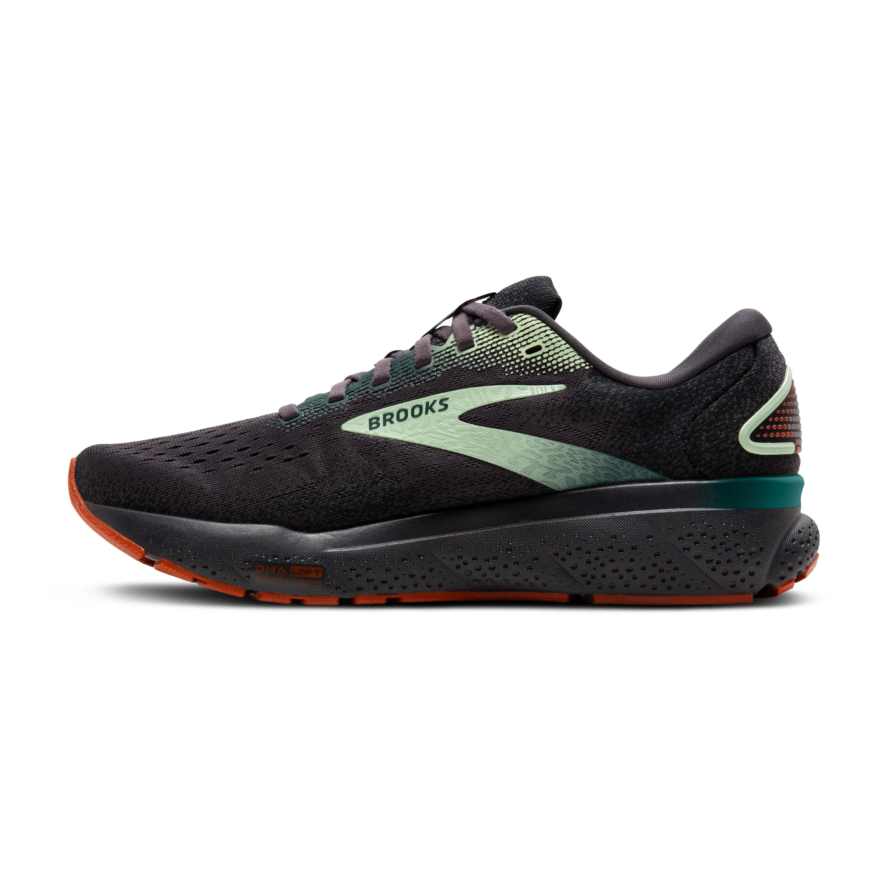 Men's Brooks Ghost 16 Color: Black Pearl / Green