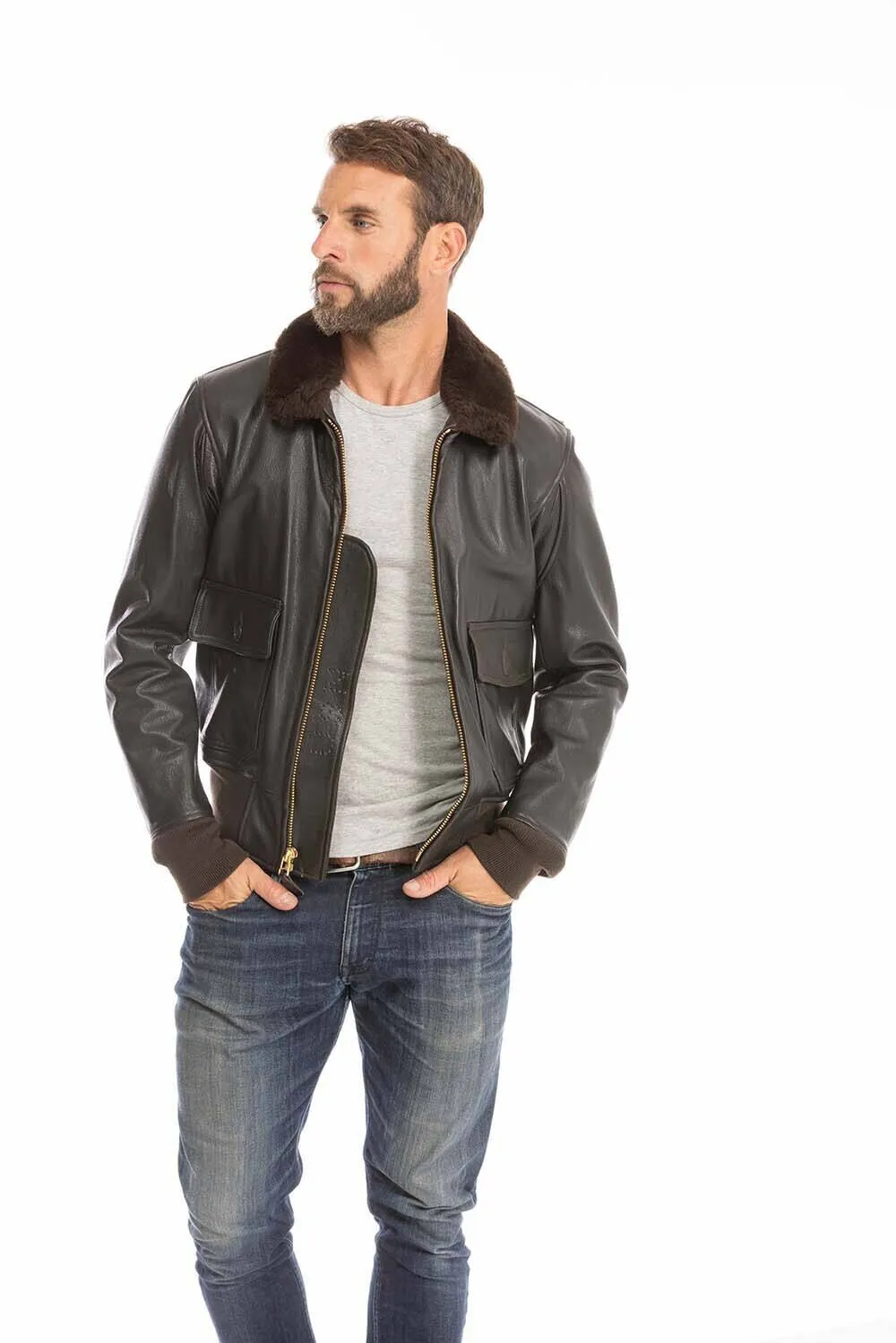 Men's brown pilot jacket cockpit'usa z 2108 w