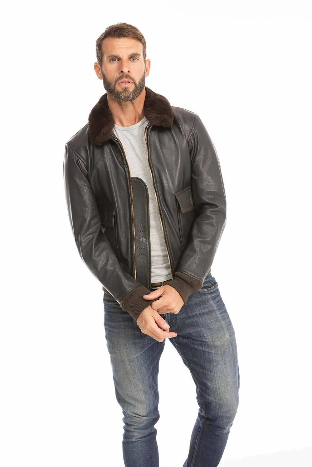 Men's brown pilot jacket cockpit'usa z 2108 w