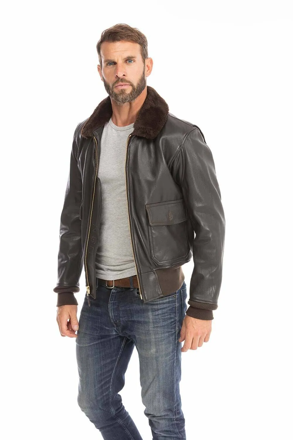 Men's brown pilot jacket cockpit'usa z 2108 w