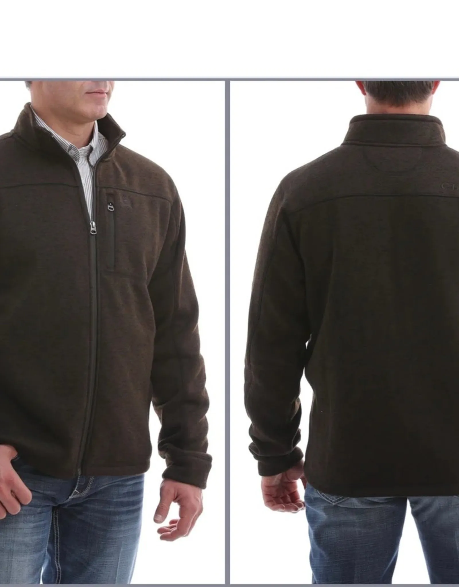 Mens Cinch Heather Brown Full Zipper Collar Sweater Jacket