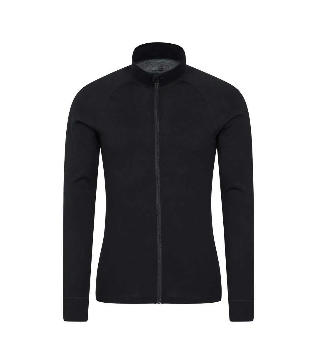 Mens merino wool full zip base layer top black Mountain Warehouse