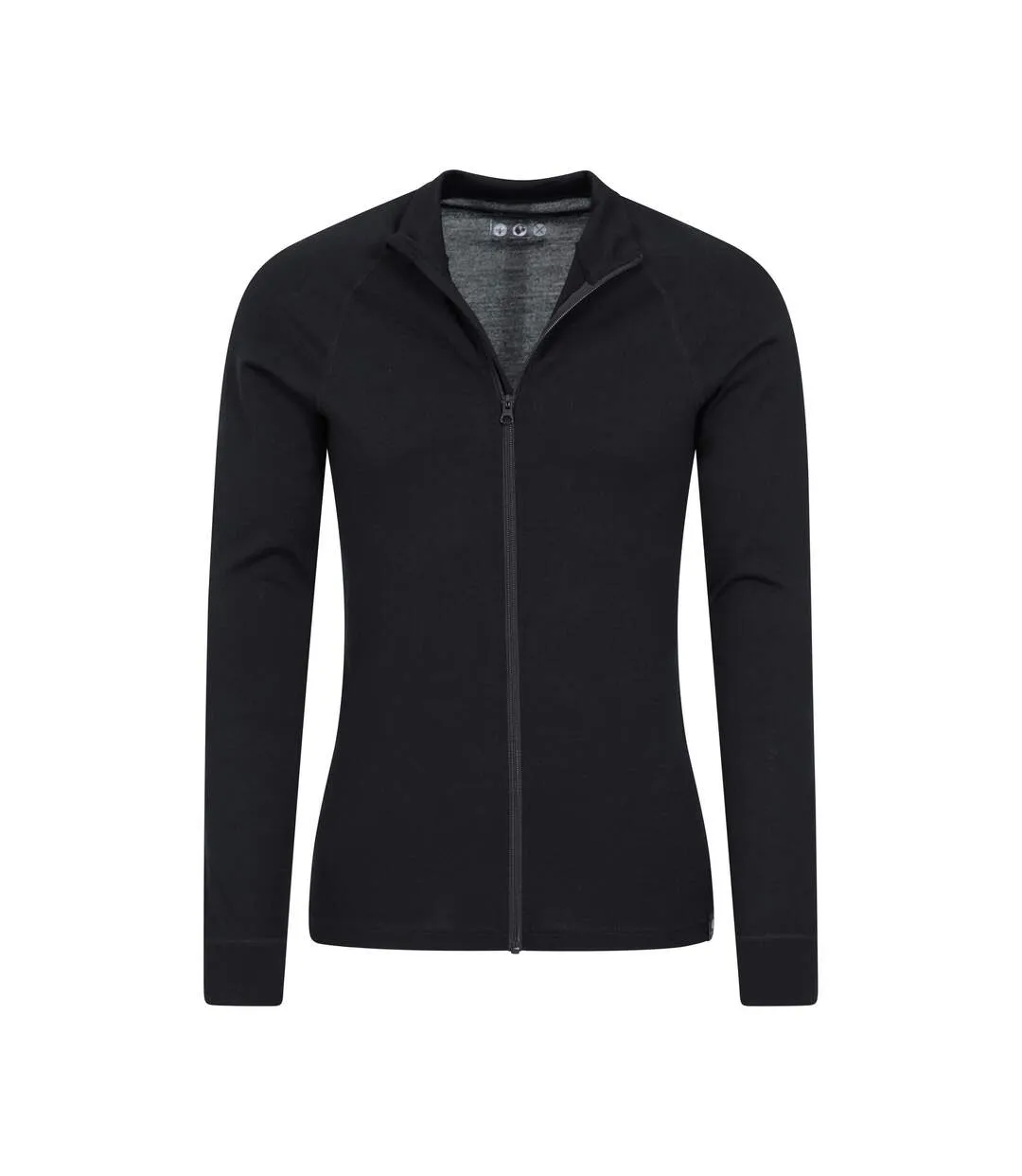 Mens merino wool full zip base layer top black Mountain Warehouse