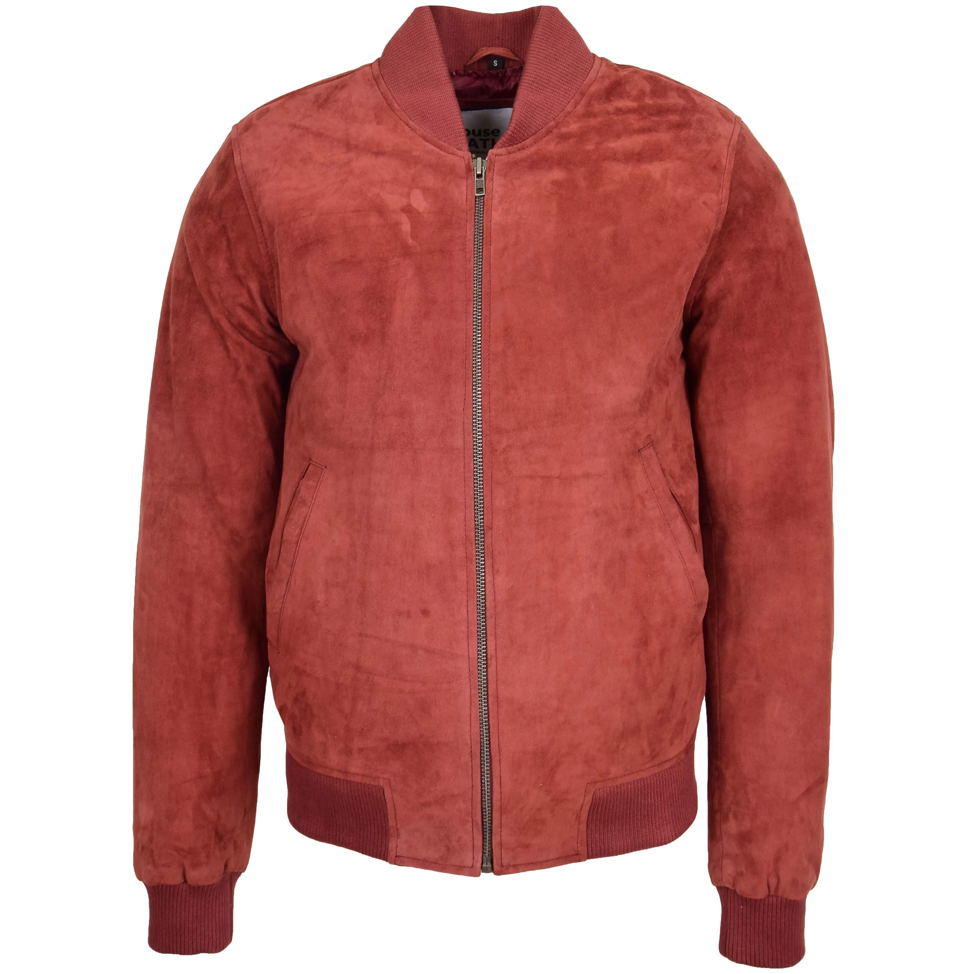 Mens Suede MA-1 Bomber Jacket Trevor Red