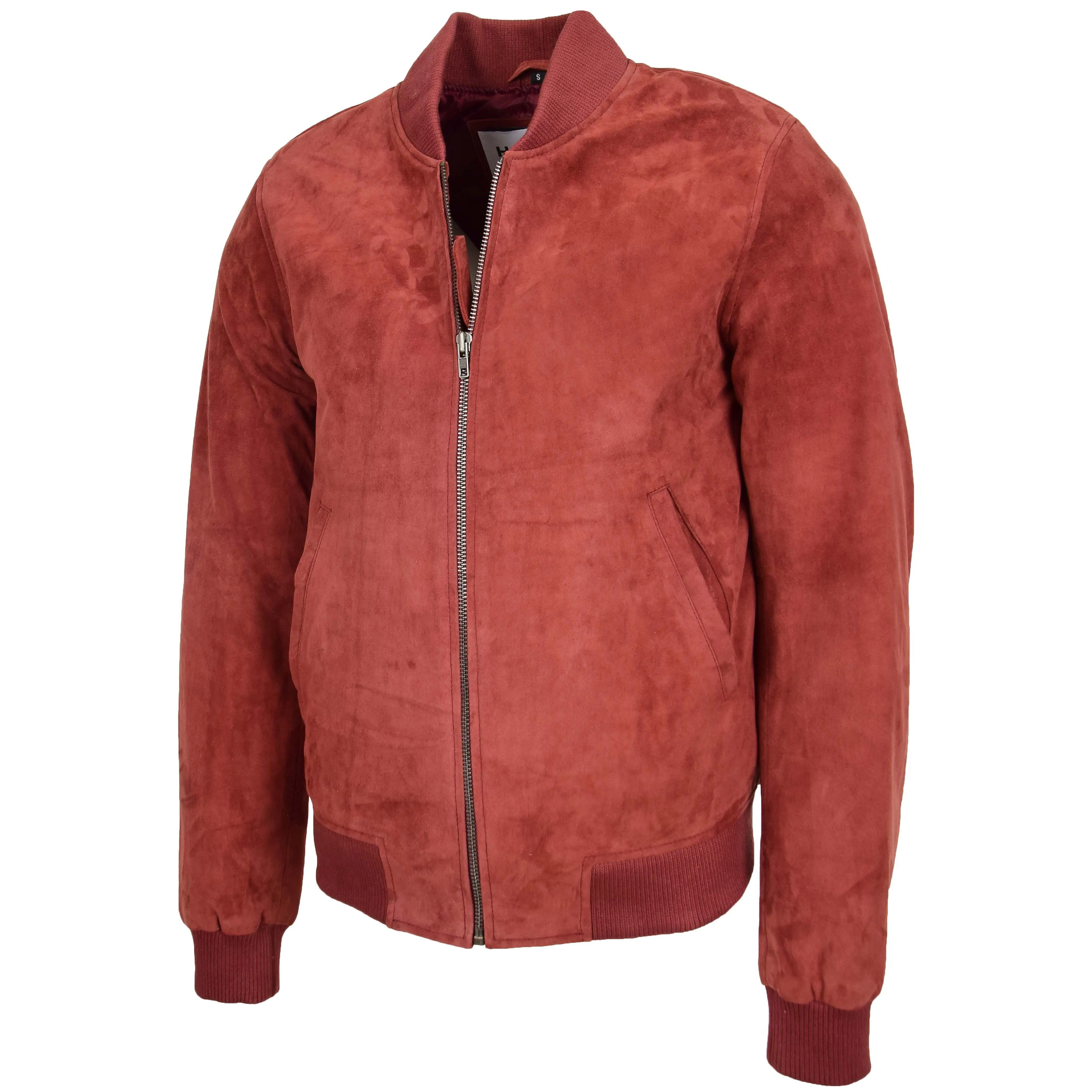 Mens Suede MA-1 Bomber Jacket Trevor Red