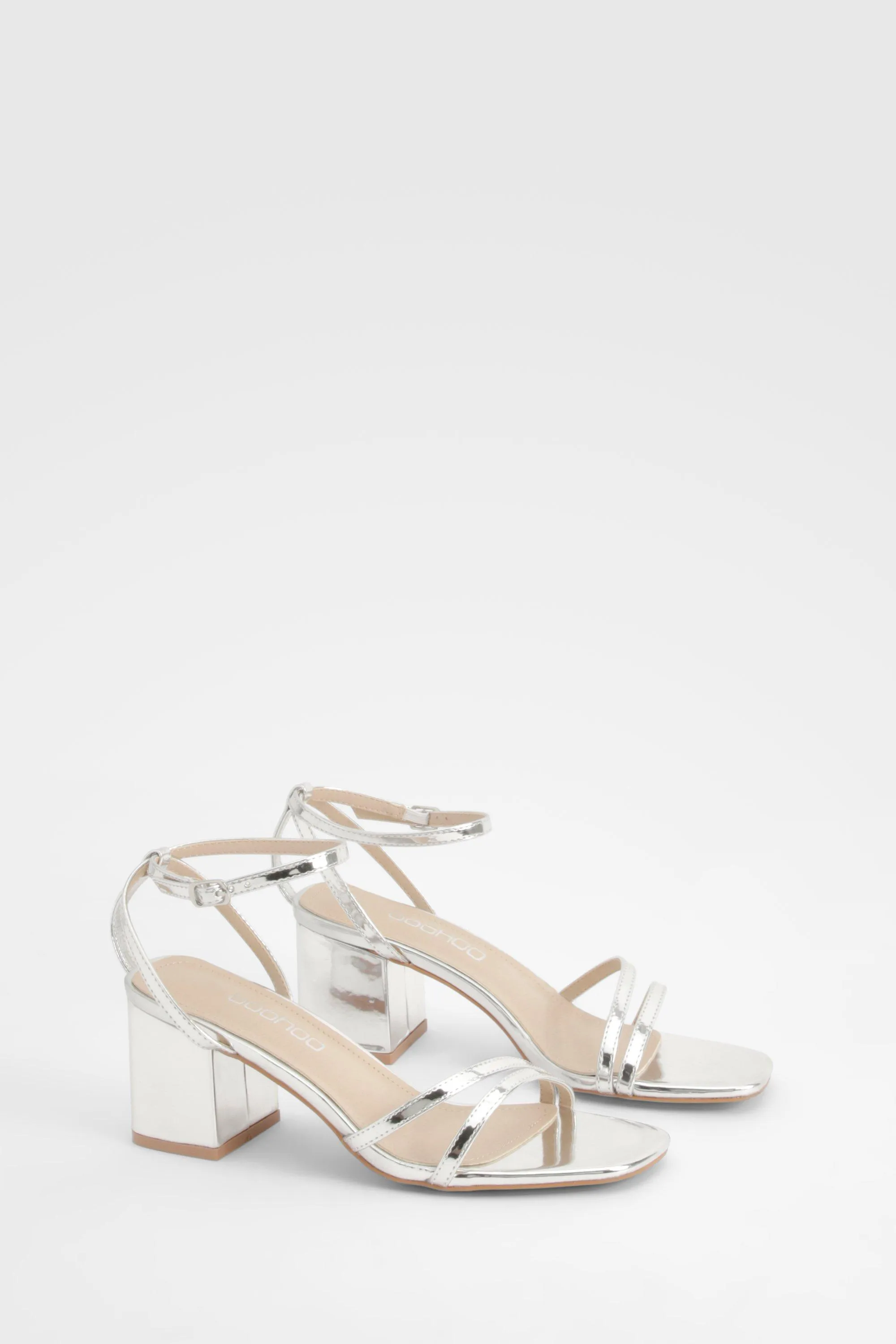 Metallic Low Block Asymmetric Barely There Heels