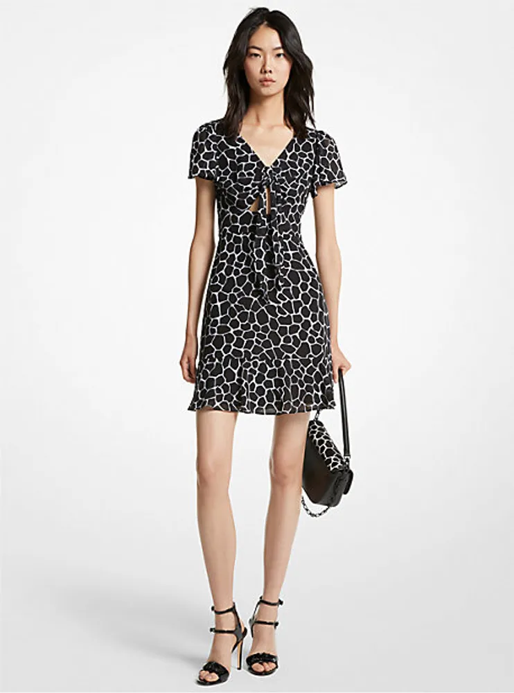 Michael Kors Animal Print Georgette Cutout Mini Dress