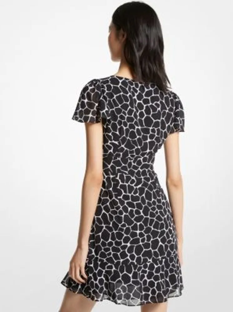 Michael Kors Animal Print Georgette Cutout Mini Dress