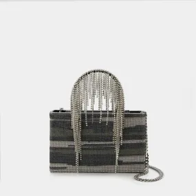 Midi Crystal Fringe Handbag - Kara - Black Stripes - Strass