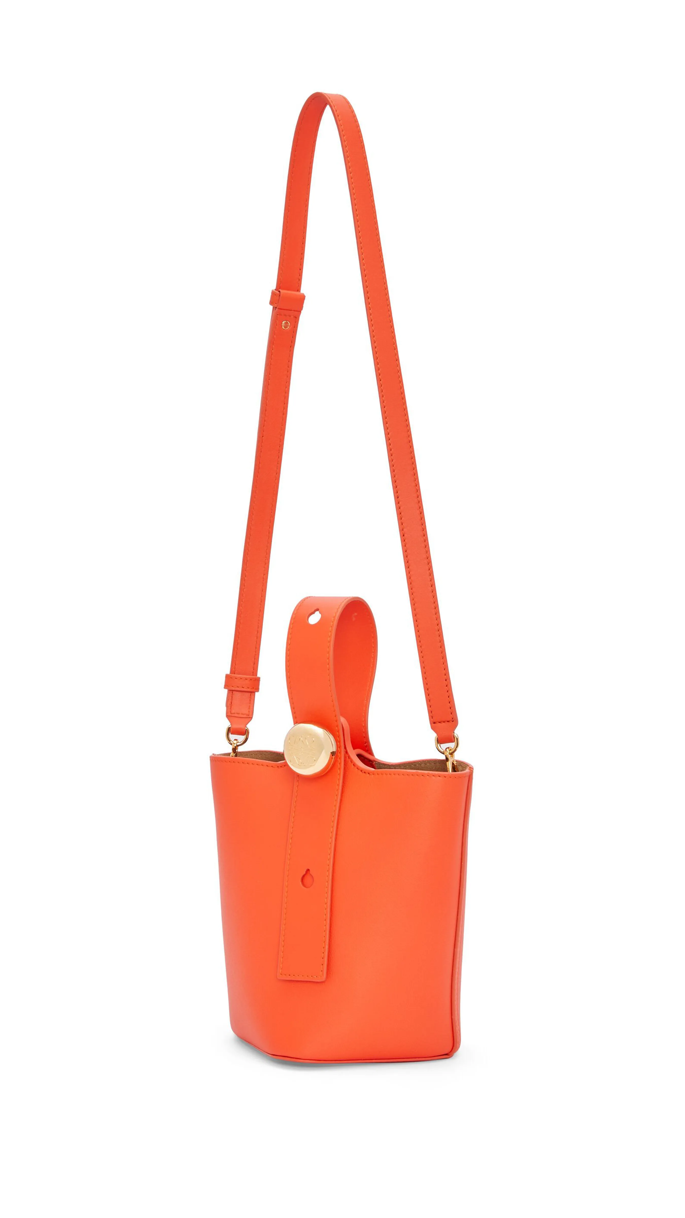 Mini Pebble Bucket Bag in Mellow Calfskin - Vivid Orange