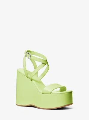 MK Paola Leather Wedge Sandal - Green - Michael Kors