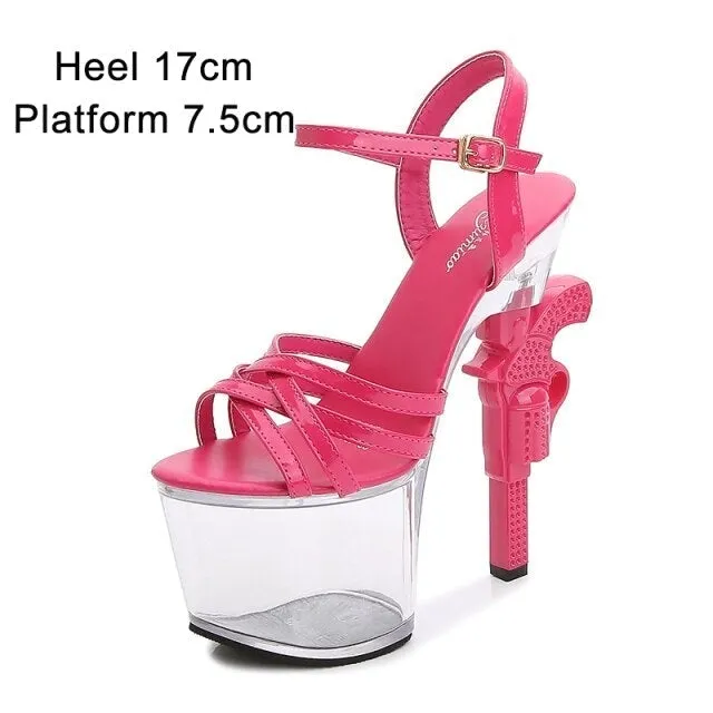 Model Catwalk Transparent Platforms Sexy Patent Leather High Heel Sandals