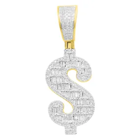 Money Dollar Sign Baguette Diamond Pendant .43cttw 10K Yellow Gold