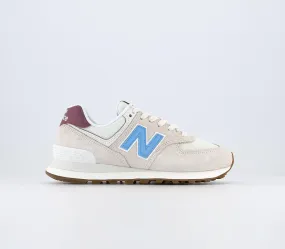 New Balance 574 Sea Salt White Blue Burgundy Trainers