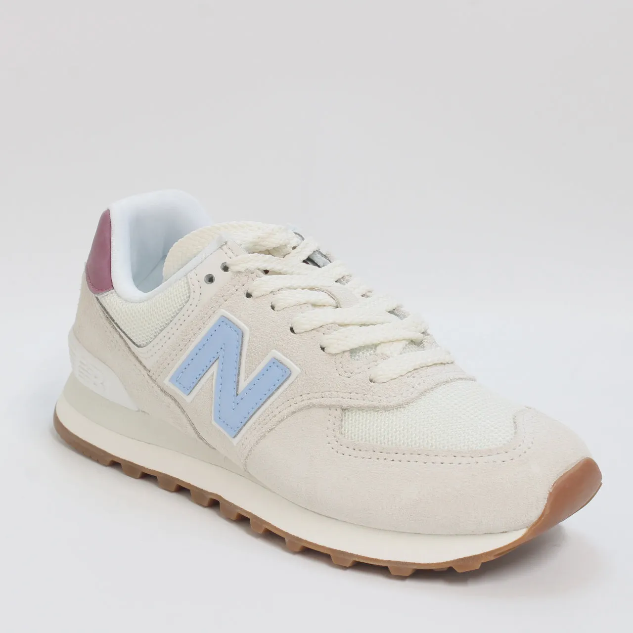 New Balance 574 Sea Salt White Blue Burgundy Trainers