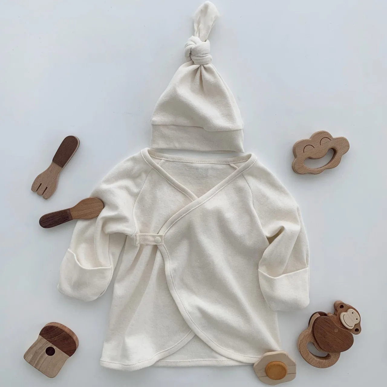 Newborn 2 Piece Organic Cotton Top and Beanie Set (0-3m) - Ivory