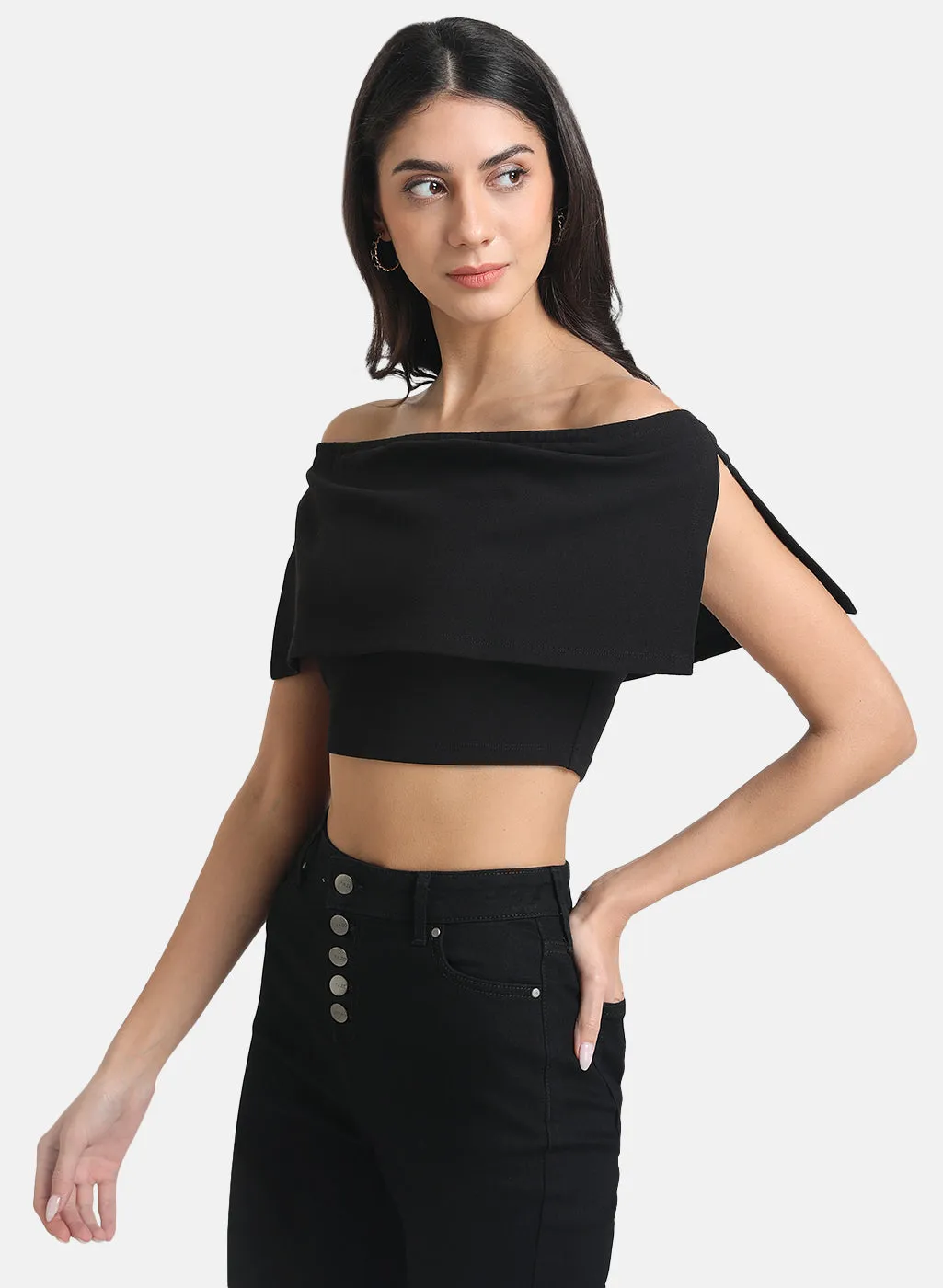 Off-Shoulder Crop Top With Overlay