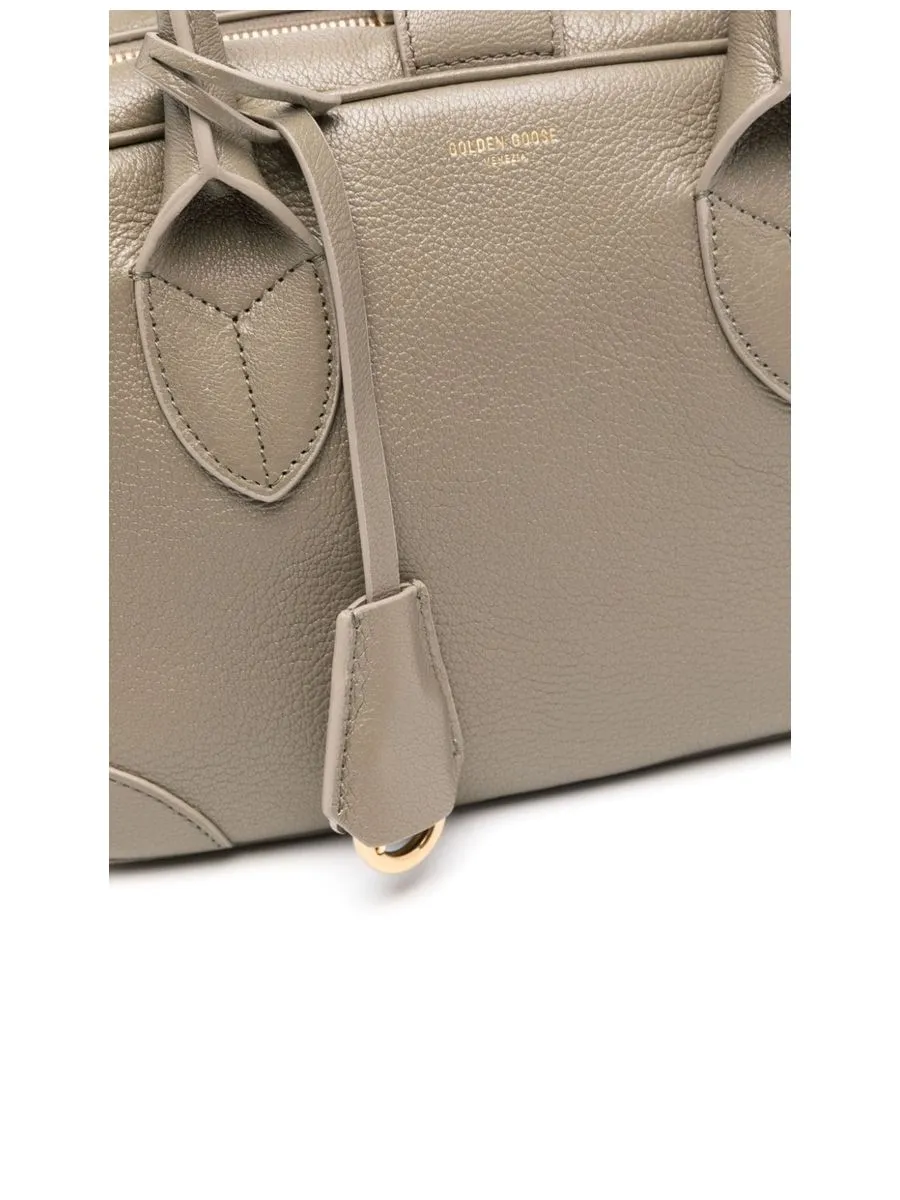 Olive Grained Leather Handbag With Goldtone Hardware