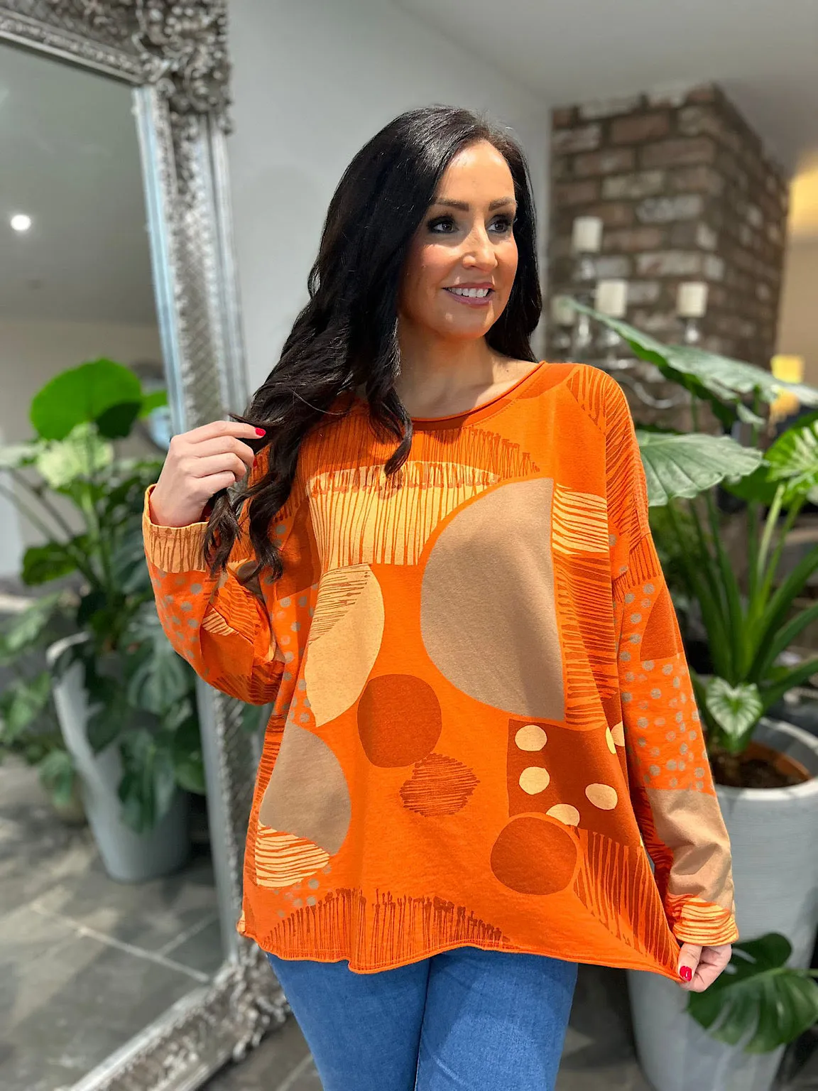 Orange Circle Multi Print Top Tilly