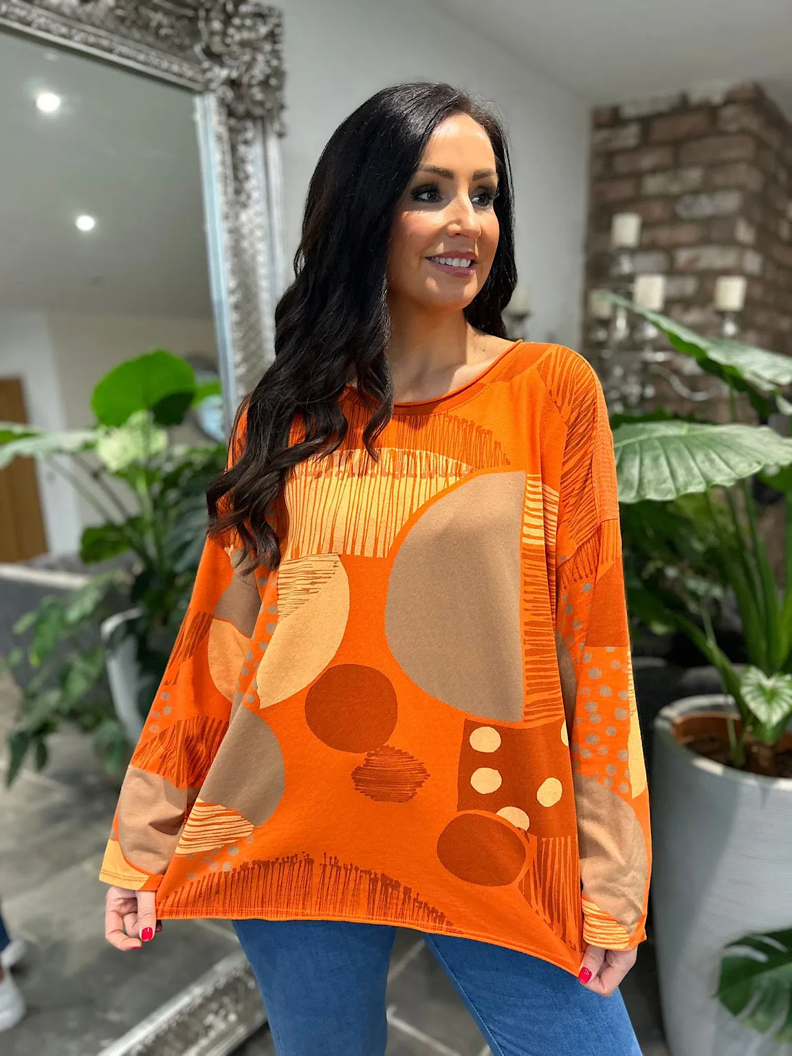 Orange Circle Multi Print Top Tilly