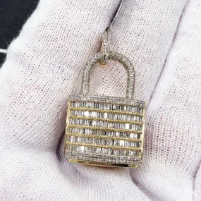 Padlock Baguette Diamond Pendant 1.30cttw 10K Yellow Gold