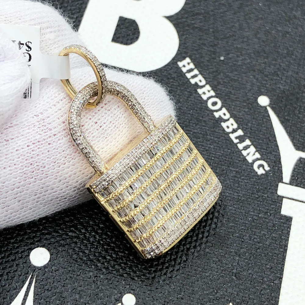 Padlock Baguette Diamond Pendant 1.30cttw 10K Yellow Gold