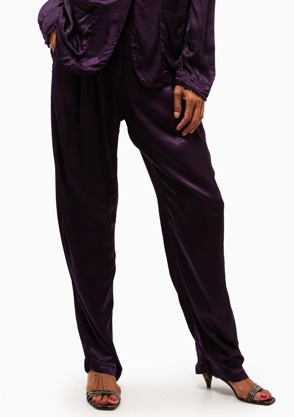 Pebble Satin Bianca Pant | Dark Eggplant