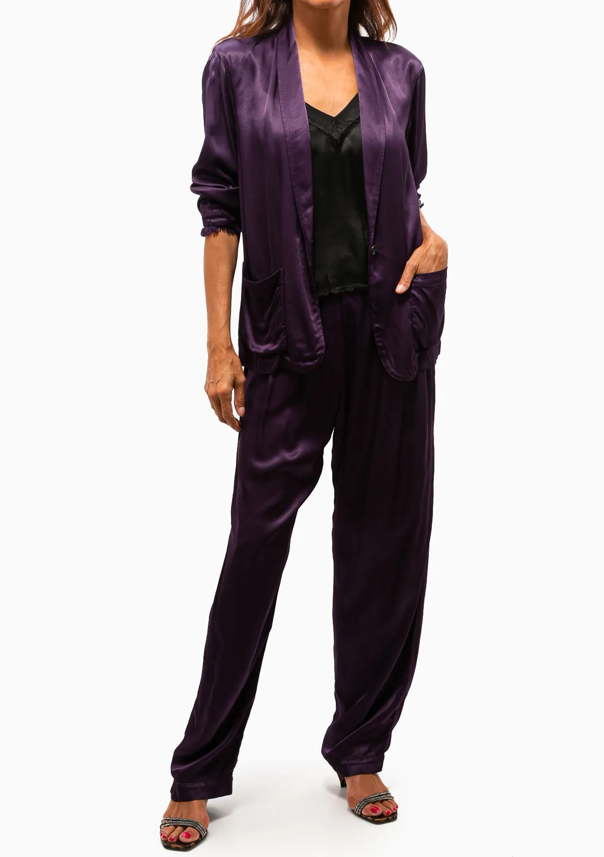 Pebble Satin Bianca Pant | Dark Eggplant