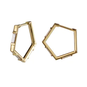 Pentagon Shaped Hoop Earrings with Baguette Diamonds