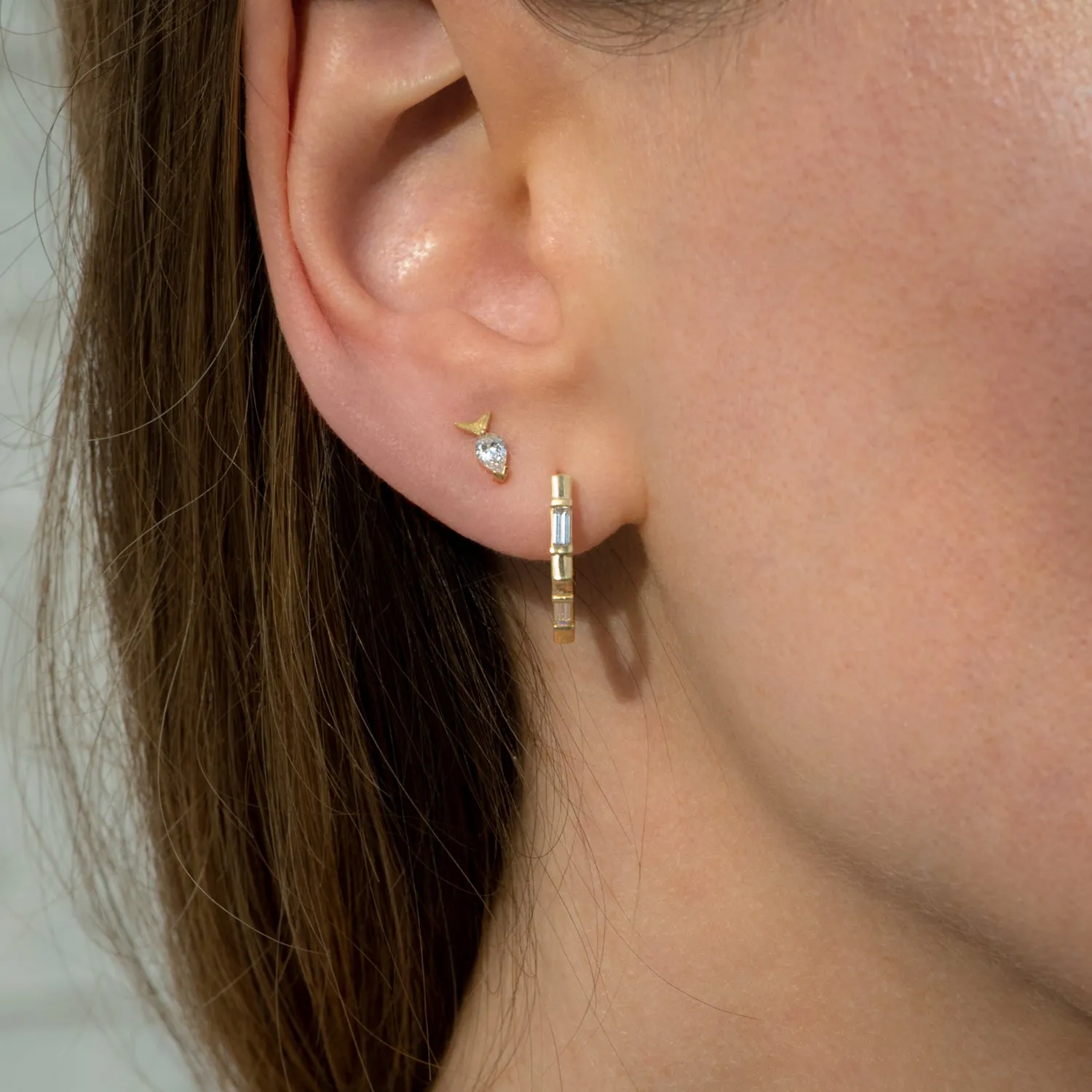 Pentagon Shaped Hoop Earrings with Baguette Diamonds