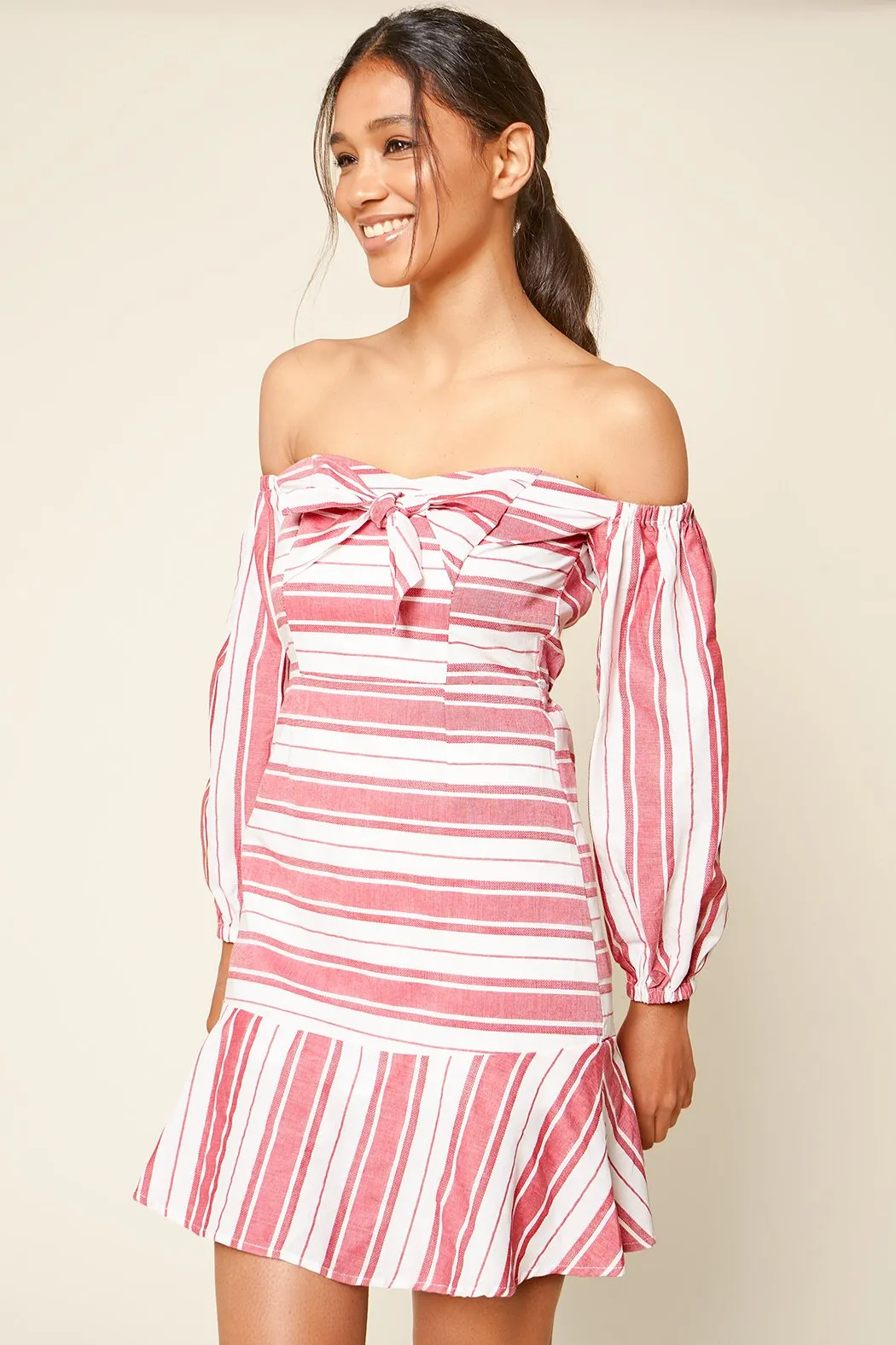 Persephone Off The Shoulder Striped Mini Dress