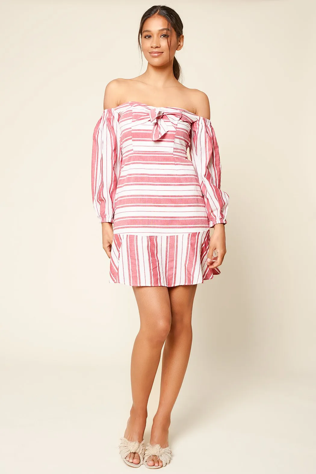 Persephone Off The Shoulder Striped Mini Dress