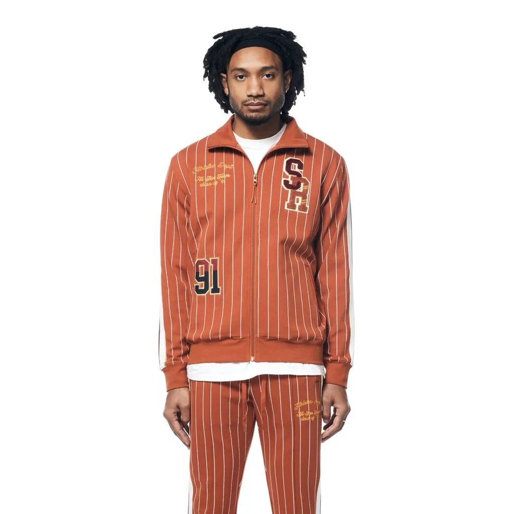 Pin Striped Varsity Track Jacket - Cinnamon