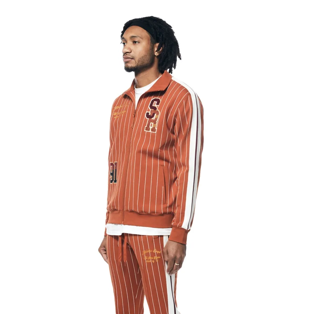 Pin Striped Varsity Track Jacket - Cinnamon