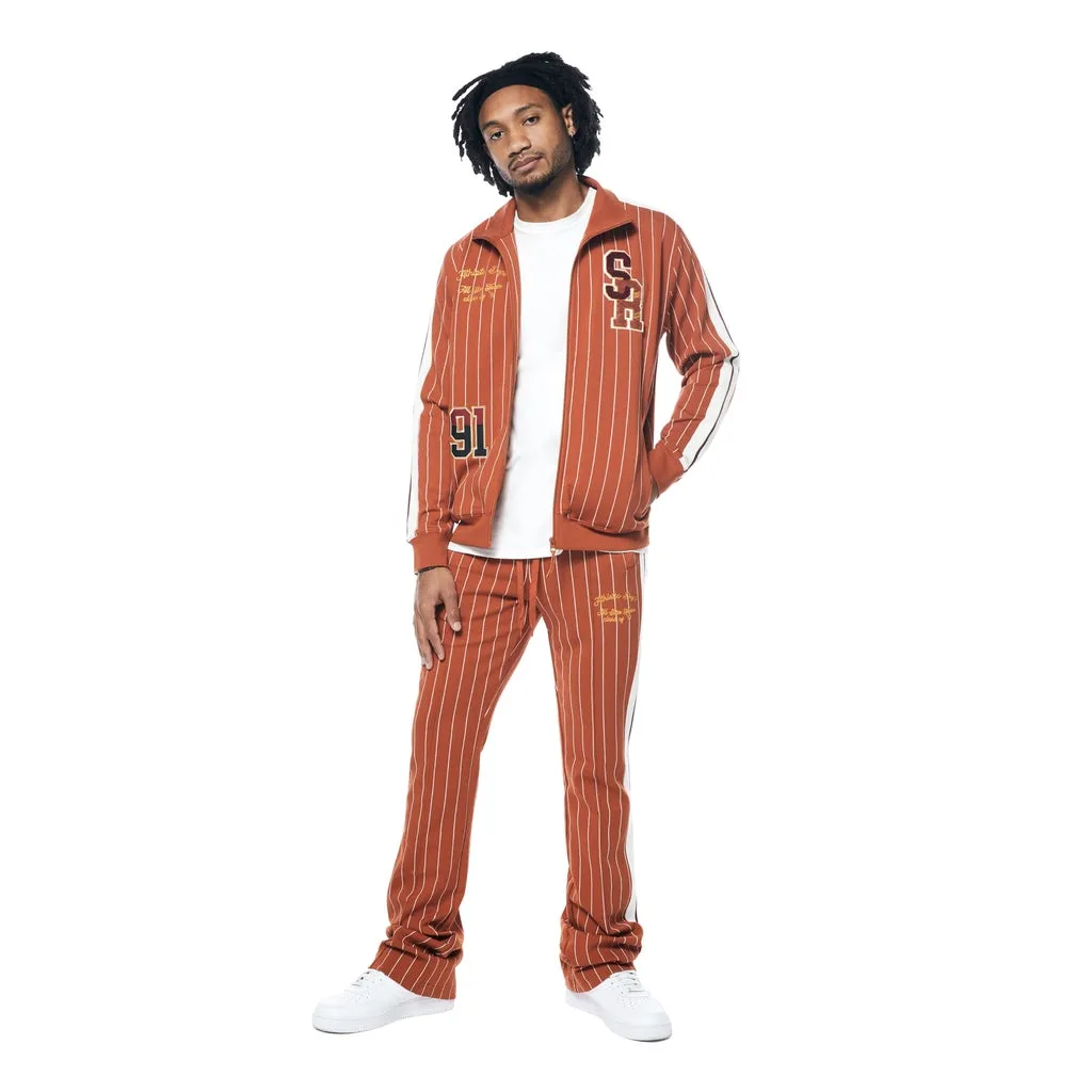 Pin Striped Varsity Track Jacket - Cinnamon