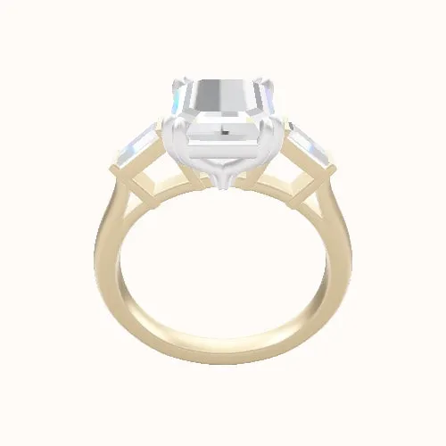 Plain Band with Baguette Sidestones Engagement Ring With Double Prongs Head