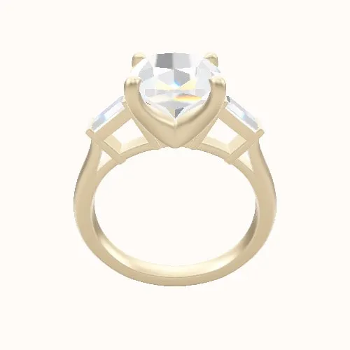 Plain Band with Baguette Sidestones Engagement Ring With Four Prong Head