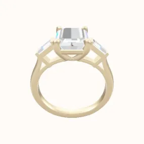 Plain Band with Baguette Sidestones Engagement Ring With Low Set Four Prong Head