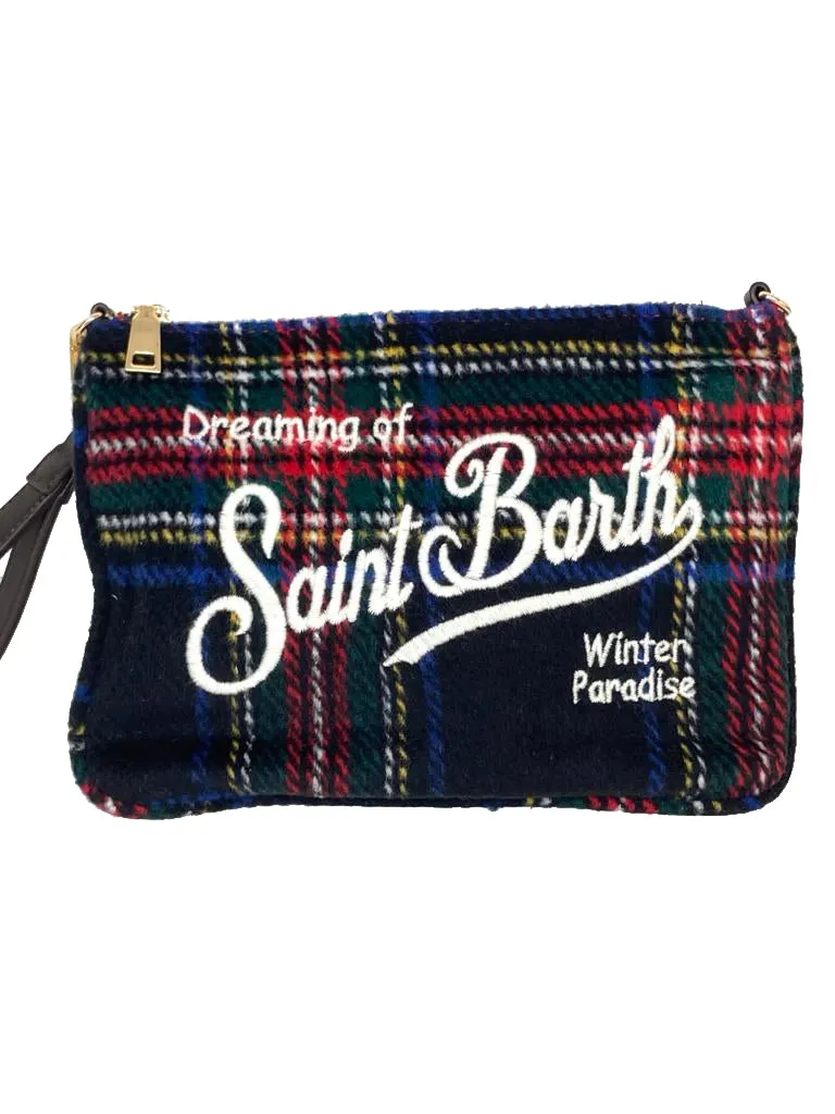 POCHETTE TARTAN BASE NERA CON LOGO BIANCO