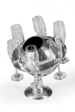 Polished Aluminum Saturn Ice Bucket with 6 Glasses    