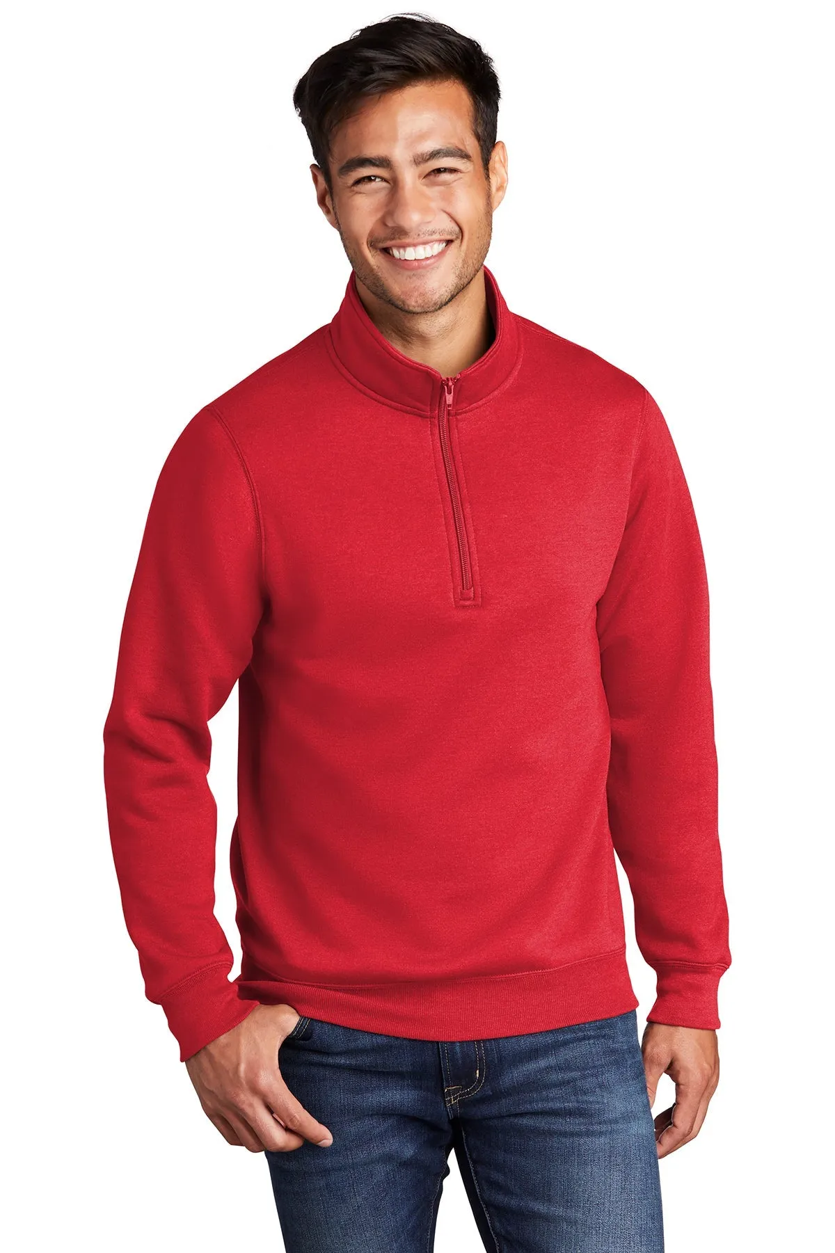 Port & Company Core Fleece Branded Quarter Zips, Red