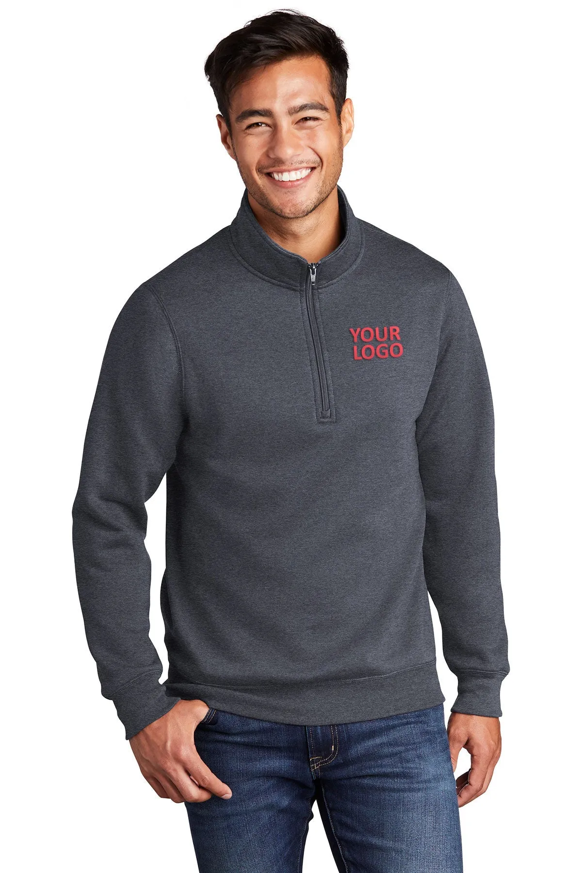 Port & Company Core Fleece Custom Quarter Zips, Heather Navy