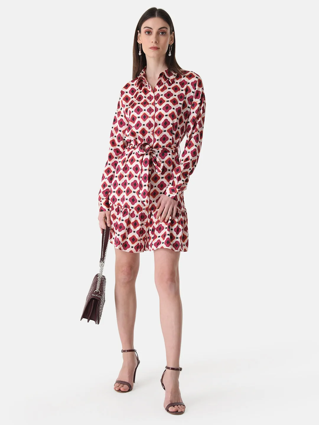 Printed Shirt Dress With Belt